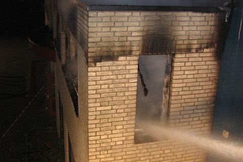 Brickwork showing soot and fire damage
